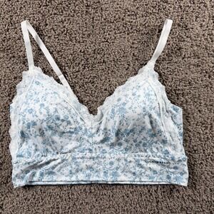 Lucky Brand Floral Bralette Tank Top Womens XL White Blue Lace Comfortable bra